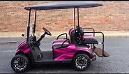 Think Pink! Candy Pink EZGO RXV Golf Cart, Custom Seats, Extended Top, Turn Signals, MORE!