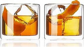 True Insulated Old Fashioned Glasses - Double Walled Glasses in Borosilicate Glass for Cold Drinks - 7oz Whiskey Glass Set of 2