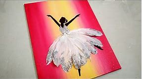 DIY Dancing Ballerina Canvas Wall Art/Dancing Girl Acrylic Painting for Beginners/Feather Painting