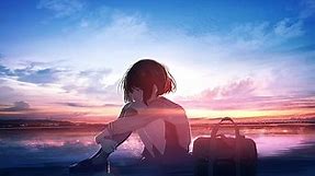 Anime Girl Sitting On The Beach Live Wallpaper - MoeWalls