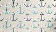 Lunarable Nautical Peel & Stick Wallpaper for Home, Line Art Hand Drawn Anchors Minimalism Inspired Maritime Pale Toned Image, Self-Adhesive Living Room Kitchen Accent, 13" x 100", Seafoam Dark Blue