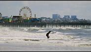 8K: Santa Monica Pier and waves on a windy day