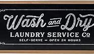 NIKKY HOME Laundry Room Decor Black Sign, Farmhouse Vintage Metal Wash Dry Wall Plaque Art with Wooden Framed (24 x 10-IN)