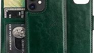Bocasal Compatible with iPhone 12 Mini Wallet Case with Card Holder PU Leather Magnetic Detachable Kickstand Shockproof Wrist Strap Removable Flip Cover (Green)