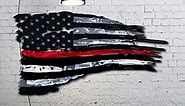 24" or 36" Tattered Thin Red Line American Flag Metal Wall Art | 14 gauge cold rolled steel | Made in the USA