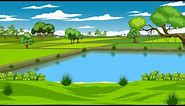 4k | No copyright pond paddy field background | 2D cartoon animation video background