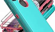 for iPhone X Case/iPhone Xs Case, Military Grade 3 in 1 Heavy Duty Shockproof/Drop Proof/Dust Proof Case with 2Pcs Tempered Glass Screen Protector (Aqua Blue/Pink)