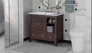 Lifeand, Brown 36", Integrated Bathroom Combo with White Built-in Ceramic Sink Top & Modern Vanity Base Cabinet, 36'