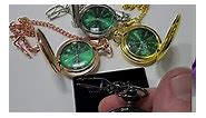 1 Engraved pocket watch -Wedding gift for men, comes with box, chain and engraving - Green sunburst effect dial - Personalized Wedding gifts (Silver)