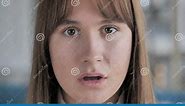 Close Up of Shocked Face of Young Girl, Astonished Stock Video - Video of failure, probl: 152074681