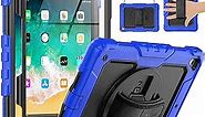 SEYMAC iPad 6th/5th Generation Case iPad 9.7 Case, Full-Body Shockproof Heavy Duty Protective Case with Screen Protector, Rotating Stand/Hand/Shoulder Strap for iPad 6th/ 5th / Air 2/ Pro 9.7, Blue