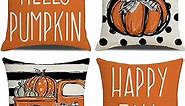 LITIVY Fall Decor Pillow Covers Set of 4 Pumpkin Farmhouse Thanksgiving Decorations Throw Pillows Autumn Cushion Cases for Couch Home Decorative Pillows Cover (18x18, Orange)