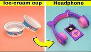 how to make cute headphone🎧 with waste ice-cream cups / DIY homemade headphone for kids / DIY