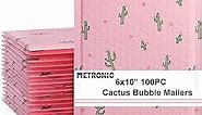 METRONIC Pink Bubble Mailers 6x10 Inch 100 Pack, Self-Seal Strong Padded Envelopes, Cushioning Small Cute Bubble Mailers Waterproof Mailing Envelopes Bubble Padded for Shipping Small items Cactus Bulk