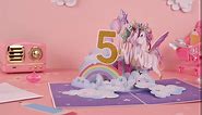 Liif Unicorn Happy 5th Birthday Card, 3D Pop Up Birthday Card for 5 Year Old for Kids, Girl, with Message Note & Envelop, Size 7 x 5 inch