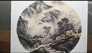 Mountain, cloud, and trees- Chinese brush painting