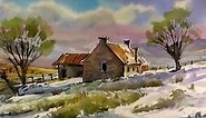 Watercolor Landscape Painting : Winter farm