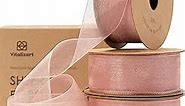 Vitalizart Rose Gold Ribbon Organza Sheer Ribbon 1 inch x 30Yd in Total Handmade Eco-Friendly Fabric Ribbons for Gift Wrapping Christmas Tree Crafts Bows Wedding Invitations Wreaths Wrap