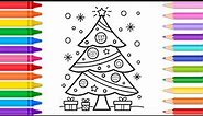 Glitter Christmas Tree Drawing and Coloring Step by Step 🎄❤️💚 Christmas Coloring Pages for Kids
