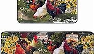 Voanos Rooster Kitchen Rugs,Non Skid Washable Microfiber mats for Kitchen Floor,Farmhouse Sunflower Kitchen Cushioned Runner Rug Decor Sets of 2, Size 17"x 47"+17"x 30"