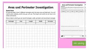 Area and Perimeter Maths Investigation Differentiated Worksheets