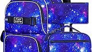 AGSDON 3PCS Galaxy Laptop Backpack, 17 Inch Boys School Bookbag Teen College Water Resistant Kids Backpacks with Lunch Box Set