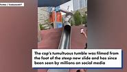 Boston cop violently launched off massive park slide in viral video