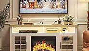 IRONCK Fireplace TV Stand with Power Outlet and LED Light, Entertainment Center with Open Storage Shelves for TVs up to 65 Inches, 23inch Electric Fireplace, White