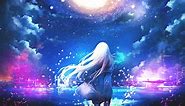 Anime Girl Looking At The Starry Night Sky Live Wallpaper - MoeWalls