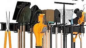 Garage Tool Storage Rack, Heavy Duty Garage Storage Organizer Rack System,Wall Mounted Tool with 8 double hooks, 3 rails, Garden Yard Tools Hanger Rack for Ski Gears,Broom, Rake,Shovel