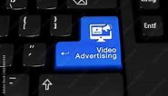 146. Video Advertising Rotation Motion On Blue Enter Button On Modern Computer Keyboard with Text and icon Labeled. Selected Focus Key is Pressing Animation. Advantage Marketing Concept