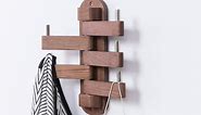 INMAN Coat Hooks for Wall, Oak Wood Wall Hooks with 5 Swivel Foldable Arms, 12'' Length Wall Coat Rack Hat Hooks for Bathroom Entryway Bedroom Office Kitchen, Heavy Duty