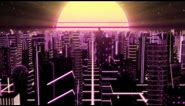 Fly Through Neon City Outrun Synthwave Buildings with 80s Retro Sun 4K VJ Loop Moving Background