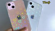 Tksafy Case Compatible iPhone 15 Case, Clear Glitter Cute Laser Holographic Love Heart Pattern for Women Girls, Anti-Yellow Hard PC Protective Phone Cover for iPhone 15 6.1-inch 2023, Rainbow Heart