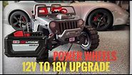 Best easy how to modify Power Wheels Jeep Hurricane 12 Volt to 18V conversion Power Upgrade Review