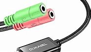 USB Audio Adapter, DuKabel USB to 3.5mm Jack TRS AUX Adapter for Built-in Chip USB Sound Card for Headset with Separate Plug TRS 3 Pole Microphones [Metal Housing & Durable Braided / 9.8inch]
