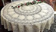 USTIDE 60 inch White Crochet Cotton Lace Tablecloth Elegant Floral Round Table Cloth Lace Dining Table Covers Kitchen Table Cloths
