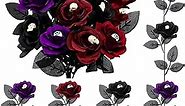 Retrowavy 36 Pieces Halloween Artificial Roses with Eyeballs Fake Black Purple Red Roses Bouquet Faux Halloween Flowers with Eyes Decorations for Halloween Party Home Outdoor Indoor Decor