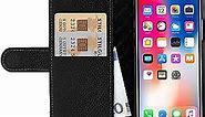 StilGut Wallet Case for iPhone Xs & iPhone X, Genuine Leather iPhone Xs/X Case with Card Slots & Magnetic Closure, Black