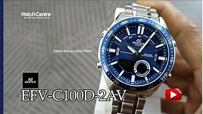 Casio Edifice WR100M Watch ⌚ Model EFV-C100D-2AV in Blue 💙 Dial & Silver Chain