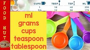 Baking Conversion Chart || Grams || Ml || Cups || Tablespoon || Teaspoon || measurements by FooD HuT