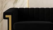 JINGDIAN Mid-Century Modern Black Velvet Sofa with Gold Metal Legs, 83.86" Luxury Chesterfield Comfy Black Couches for Living Room (Velvet, Black)