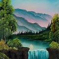 Bob Ross Mountain Waterfall Painting