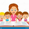 Cartoon Picture of a Teacher Reading to Small Kids