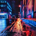 Cityscape in the Night After Rain