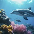 Dolphins Underwater Coral Reef