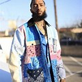 Nipsey Hussle Blue White and Red Shirt