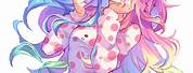 Anime Girl with Rainbow Hair and Purple Eyes
