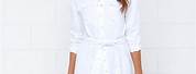 Back Button White Shirt Dress