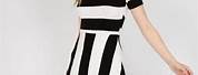 Black and White Striped Dress with Pink Shoes